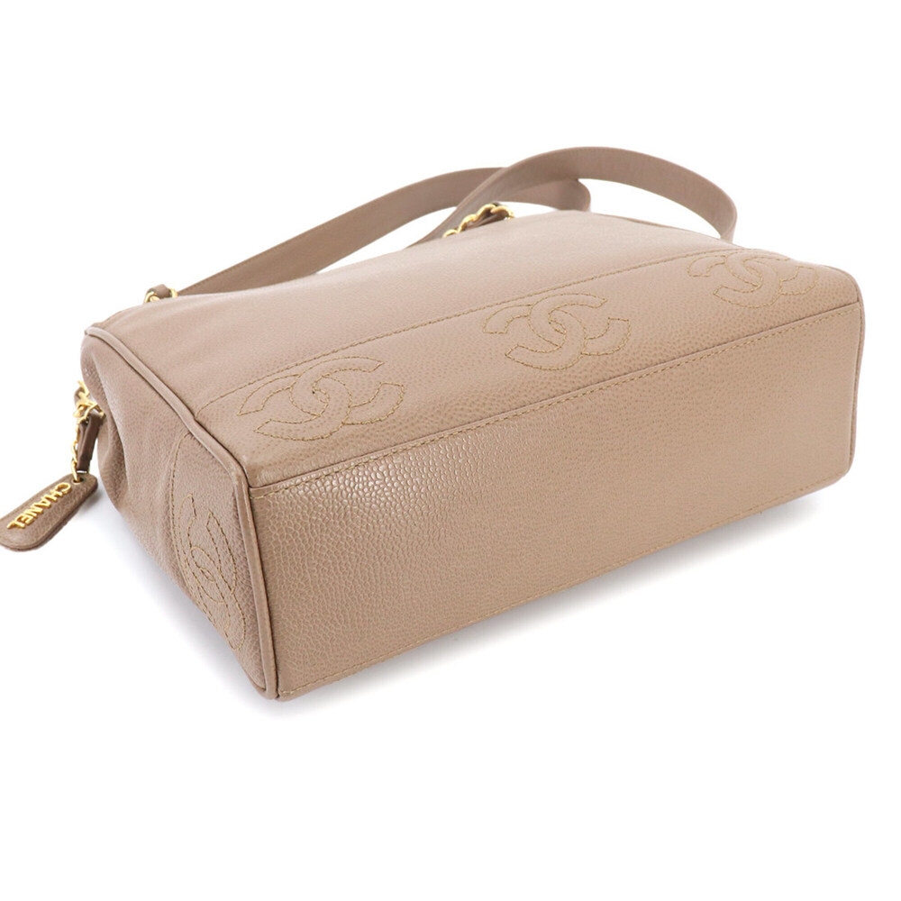 Chanel Triple Coco Chain Shoulder Handbag, Caviar Leather, Light Brown, Gold ... - Picture 5 of 10